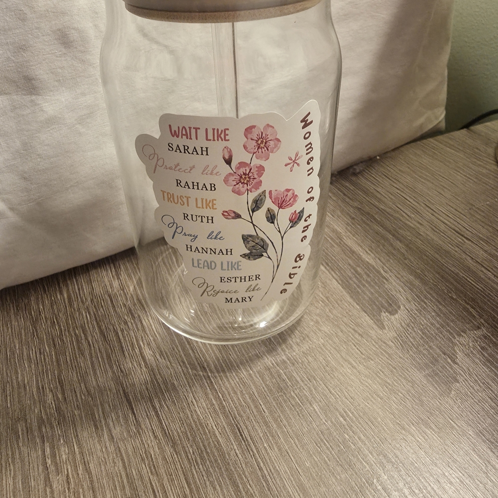Floral 'Women of the Bible' Glass Tumbler with Straw - Pink Accents - Picture 9 of 10